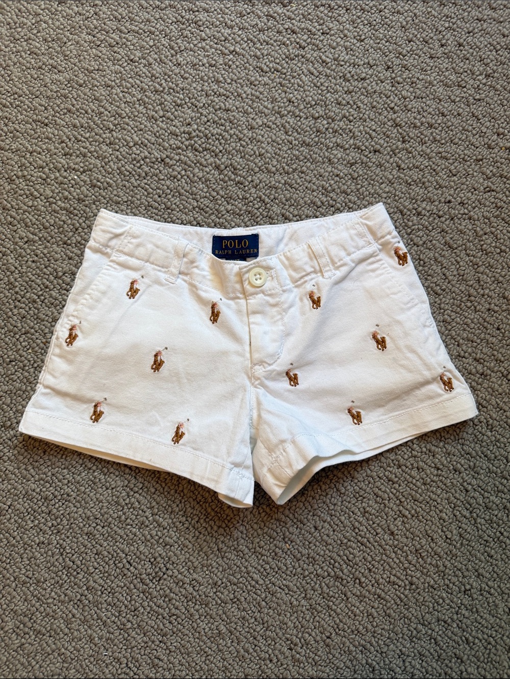 Polo by Ralph Lauren White Cotton Shorts with Brown Embroidered Pony
